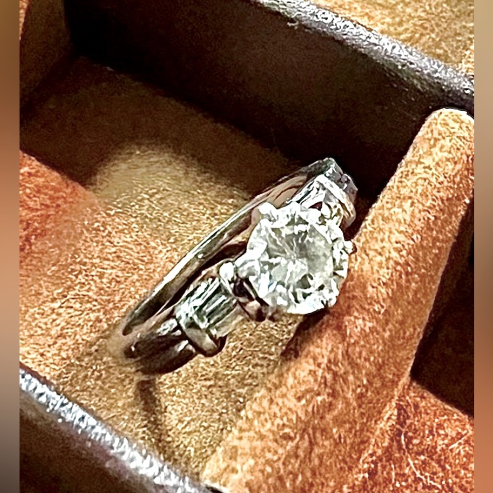 Custom Made Diamond Platinum Engagement Ring with Tapered Baguette Side Accents